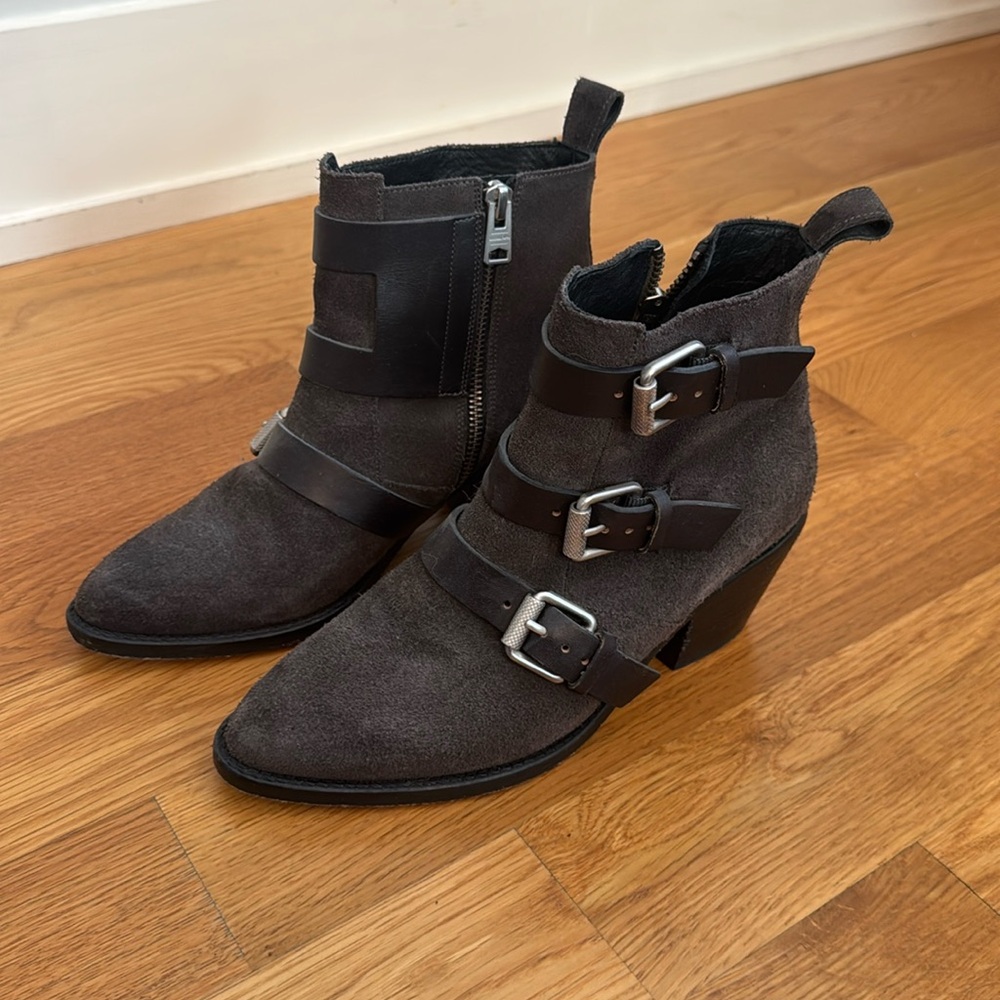 All Saints Leather Buckle Booties, sz 37 (7)